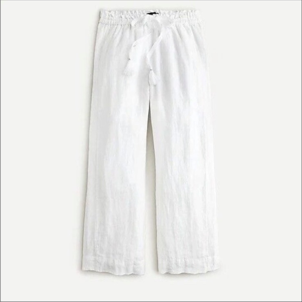 J. Crew Women's Drawstring Waist 100% Linen Wide Leg cropped Pants Medium